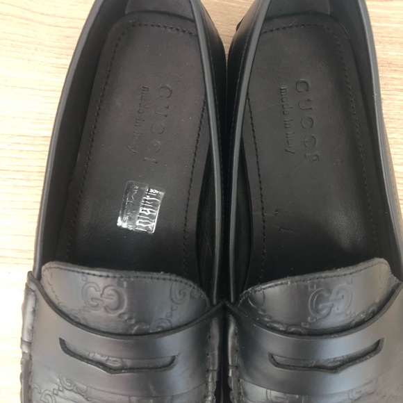 Gucci GG Logo Stamp Penny Loafers Moccasins Black Leather Men's SHOES 7.5 G 8 US - Picture 9 of 12